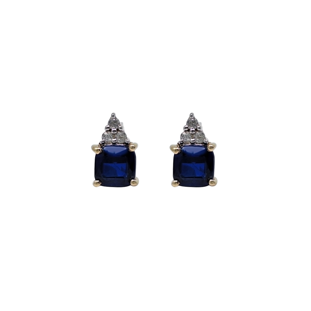 9ct Yellow Gold Nilamani & White Zircon Stud Earrings