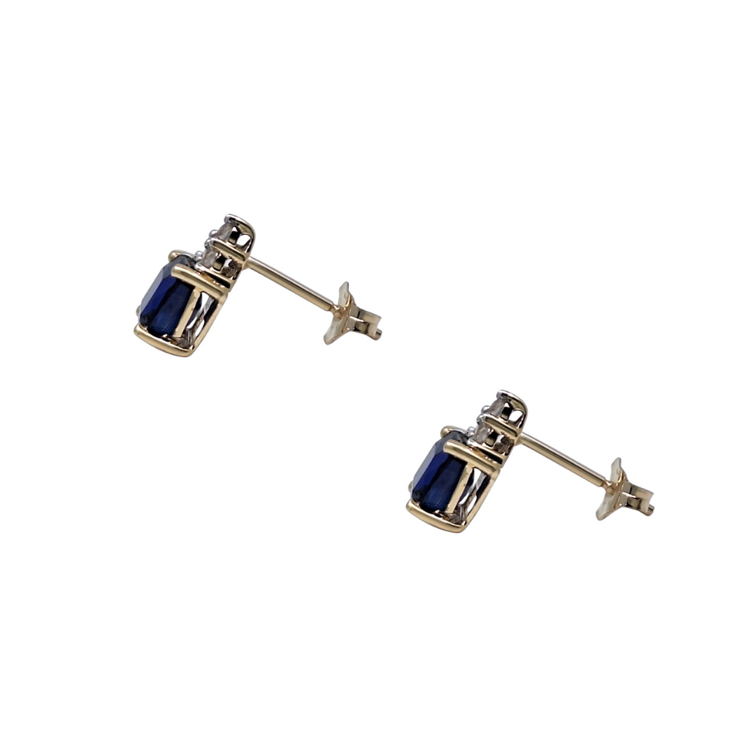 9ct Yellow Gold Nilamani & White Zircon Stud Earrings