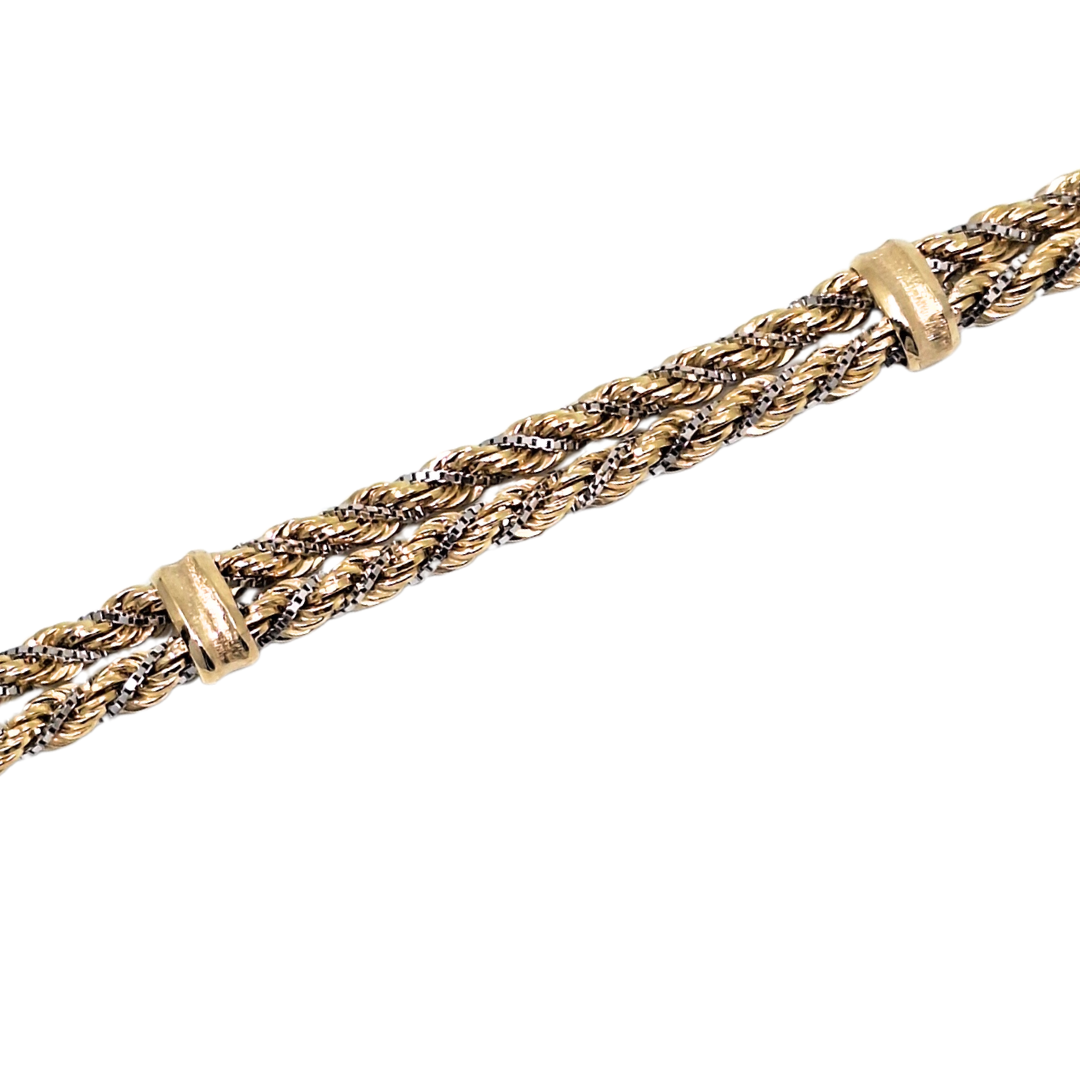 9ct Yellow & White Gold Double Rope Bracelet 7.5"