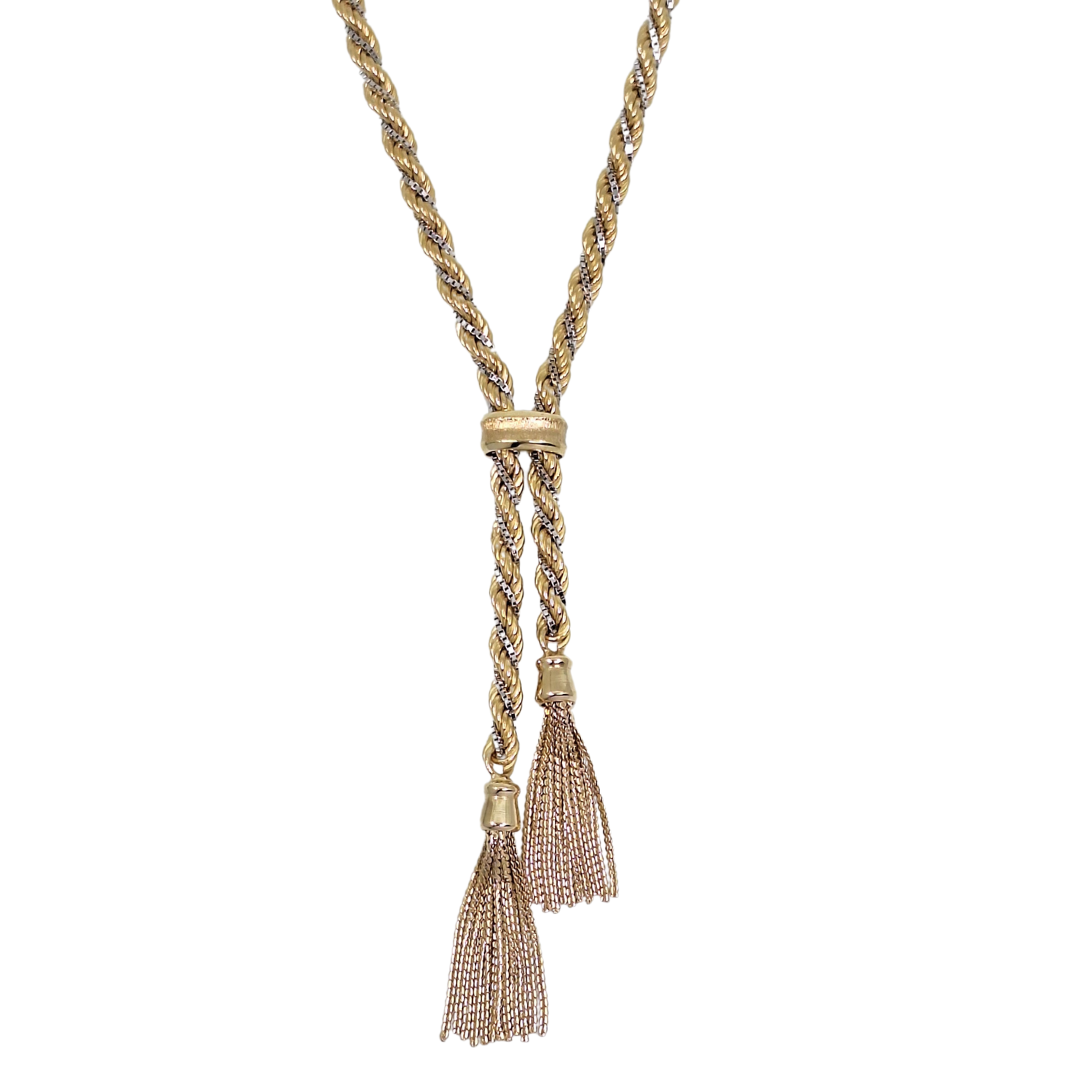 9ct Yellow & White Gold Double Rope Chain With Tassels 18"