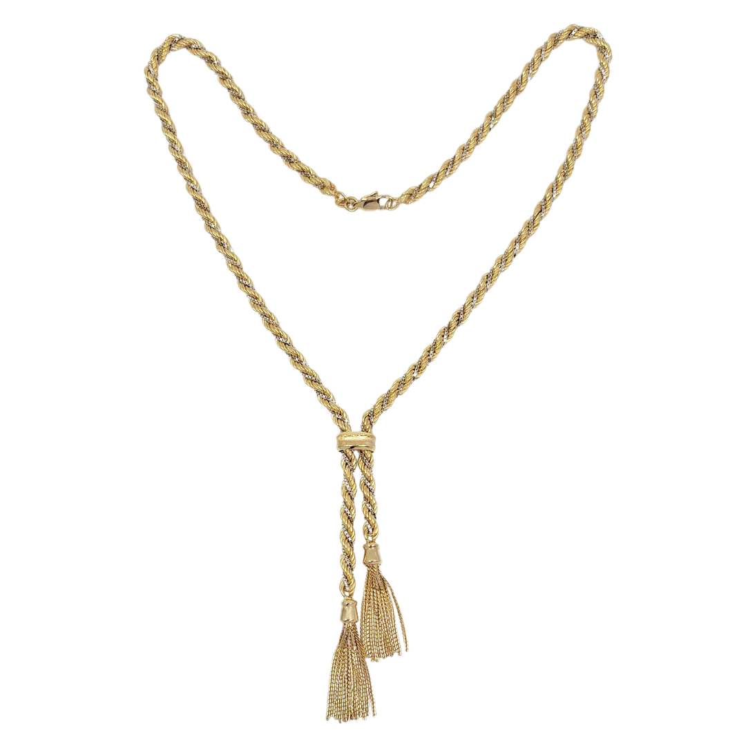 9ct Yellow & White Gold Double Rope Chain With Tassels 18"