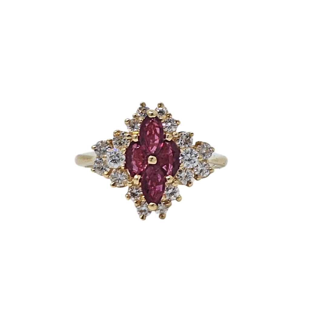 18ct Yellow Gold Ruby & Diamond Cluster Ring