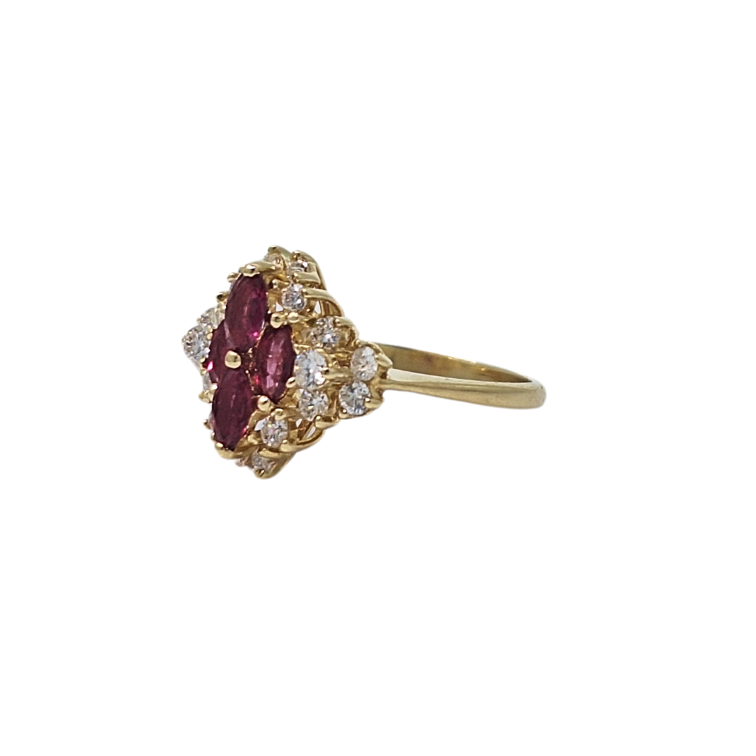18ct Yellow Gold Ruby & Diamond Cluster Ring