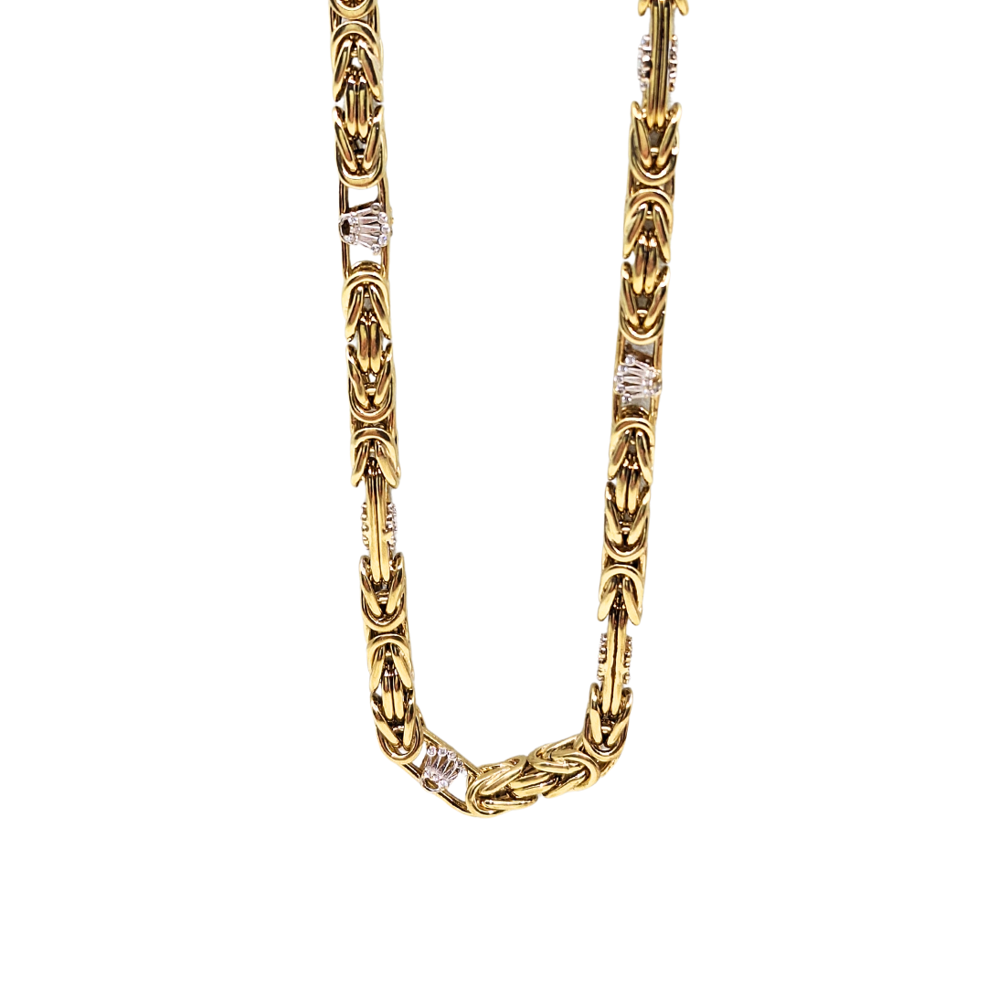 9ct Yellow & White Gold Rolex Style Byzantine Chain 27"