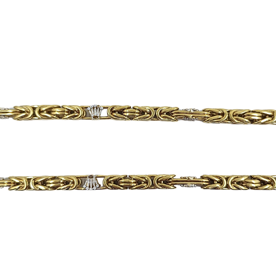 9ct Yellow & White Gold Rolex Style Byzantine Chain 27"