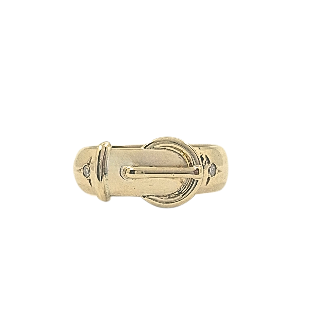 9ct Yellow Gold Diamond Set Buckle Ring