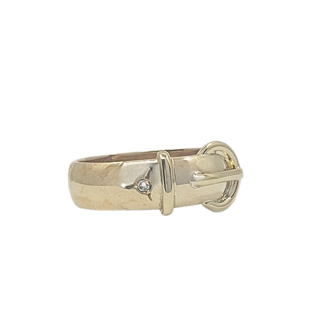9ct Yellow Gold Diamond Set Buckle Ring