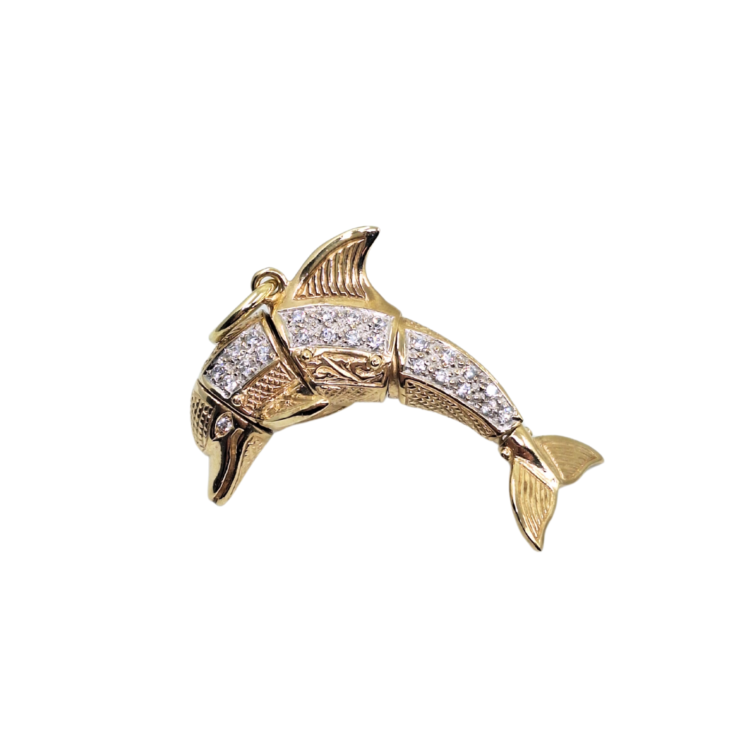 9ct Yellow Gold Cubic Zirconia Dolphin Pendant