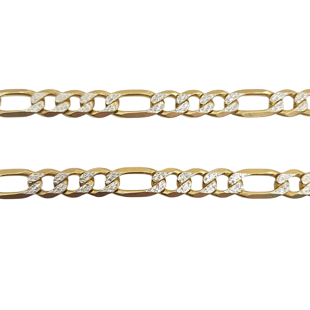 9ct Yellow & White Gold Figaro Chain 24.5"