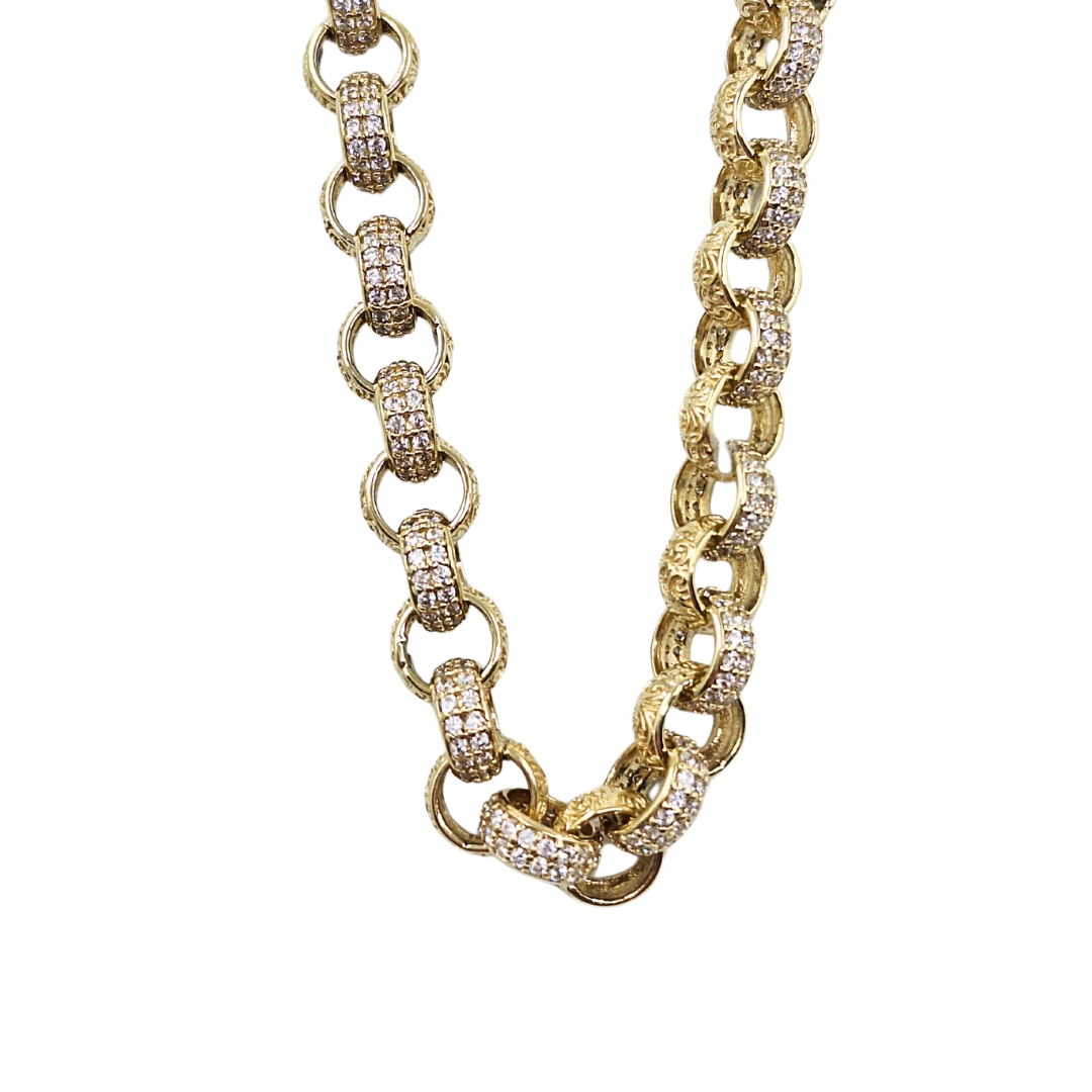 9ct Yellow Gold Cubic Zirconia Belcher Chain 18.5"