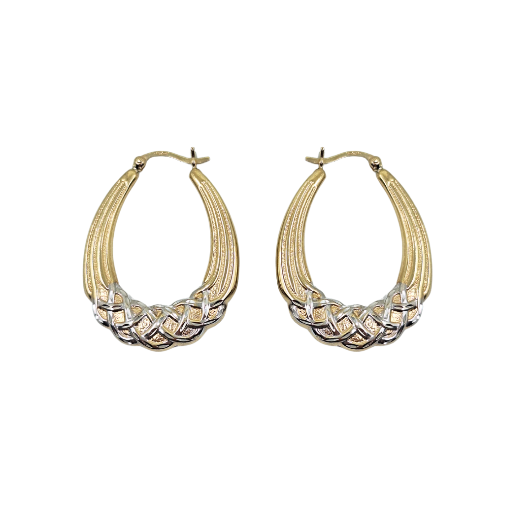 9ct Yellow & White Gold Creole Earrings