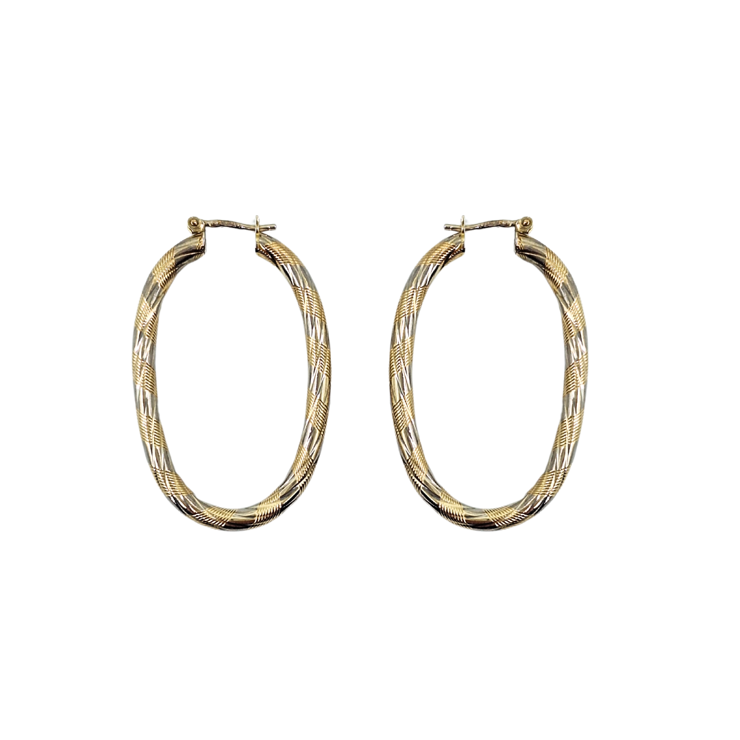 9ct Yellow & White Gold Oval Creole Earrings