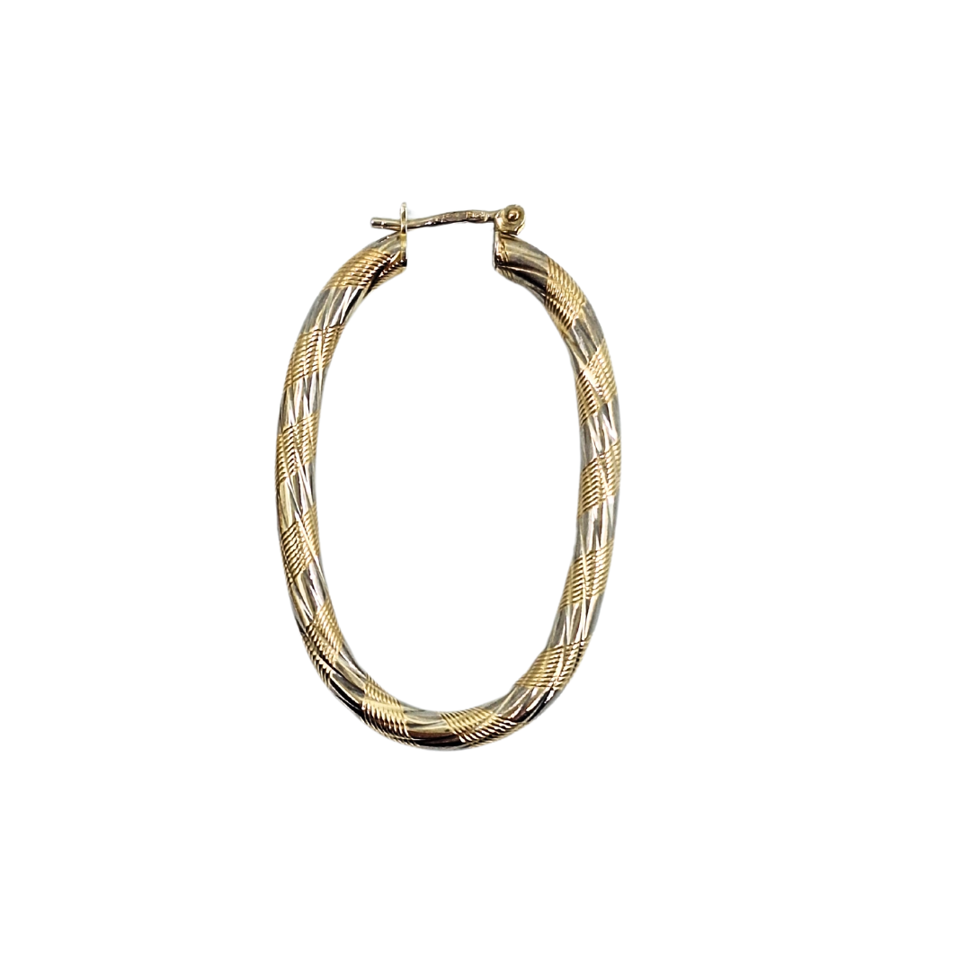 9ct Yellow & White Gold Oval Creole Earrings