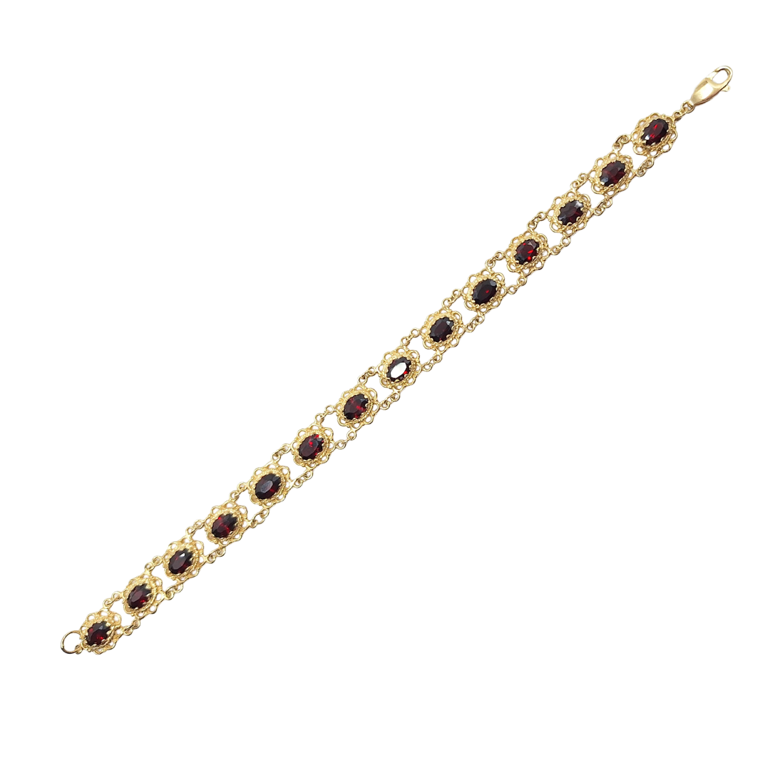 9ct Yellow Gold Garnet Filigree Bracelet