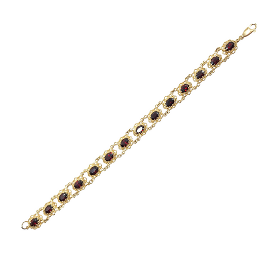 9ct Yellow Gold Garnet Filigree Bracelet