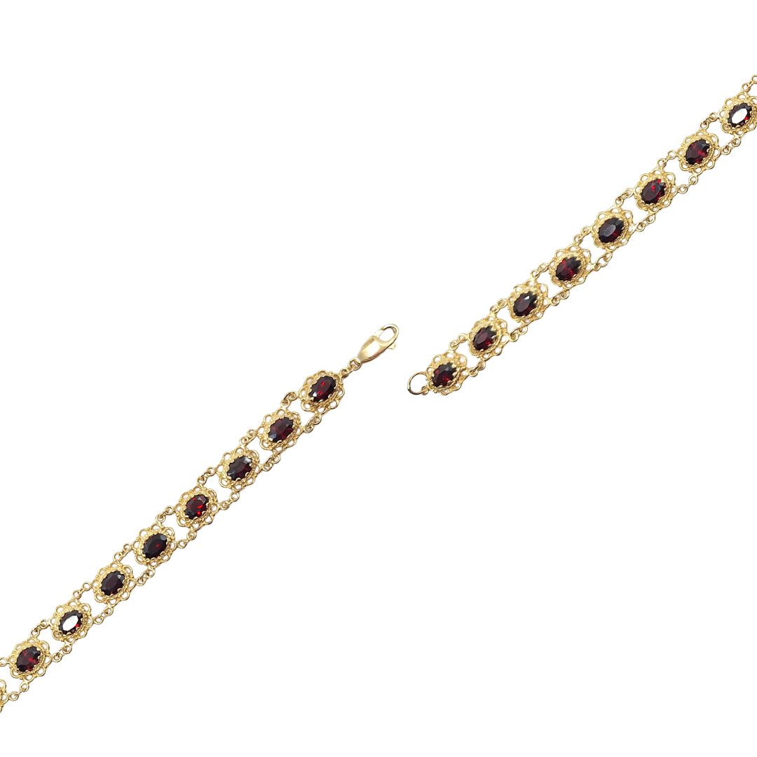 9ct Yellow Gold Garnet Filigree Bracelet
