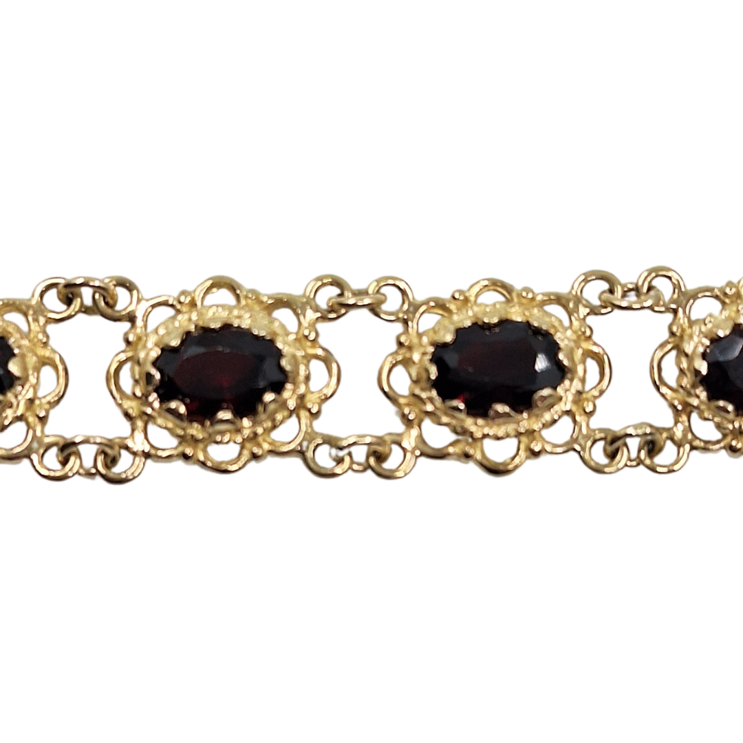 9ct Yellow Gold Garnet Filigree Bracelet