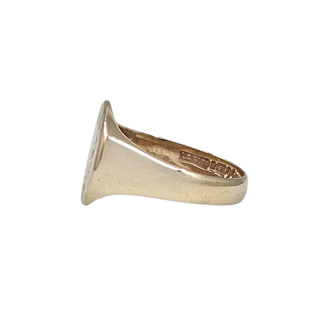 9ct Yellow Gold Part Engraved Oval Signet Ring