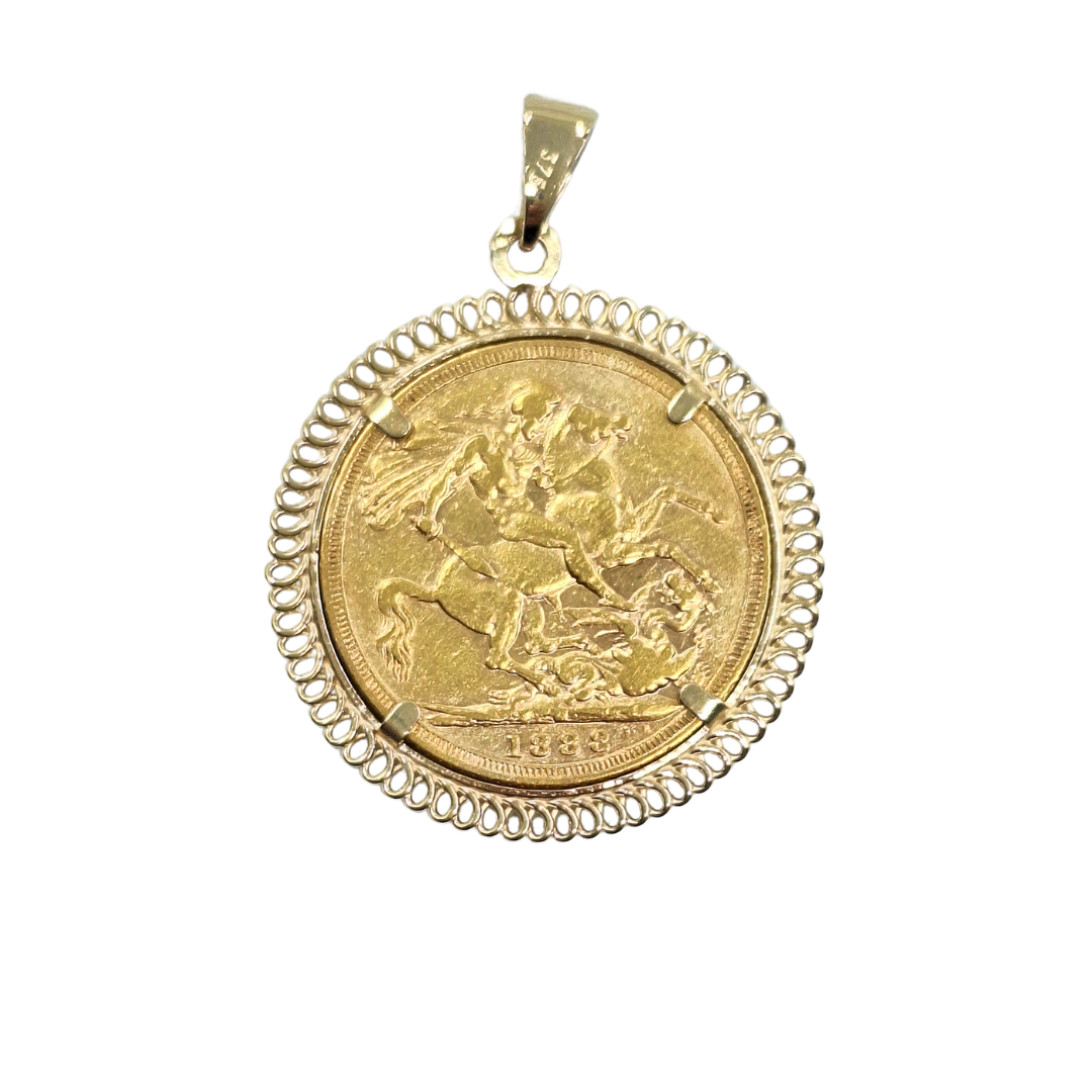 9ct/22ct Yellow Gold Full Sovereign Pendant 1888