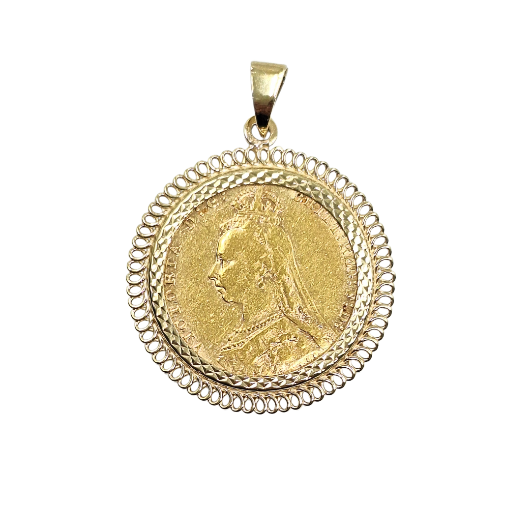 9ct/22ct Yellow Gold Full Sovereign Pendant 1888