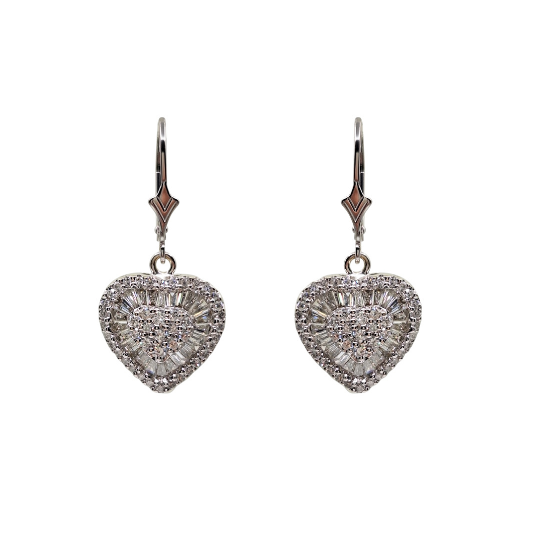 18ct White Gold Diamond Heart Drop Earrings