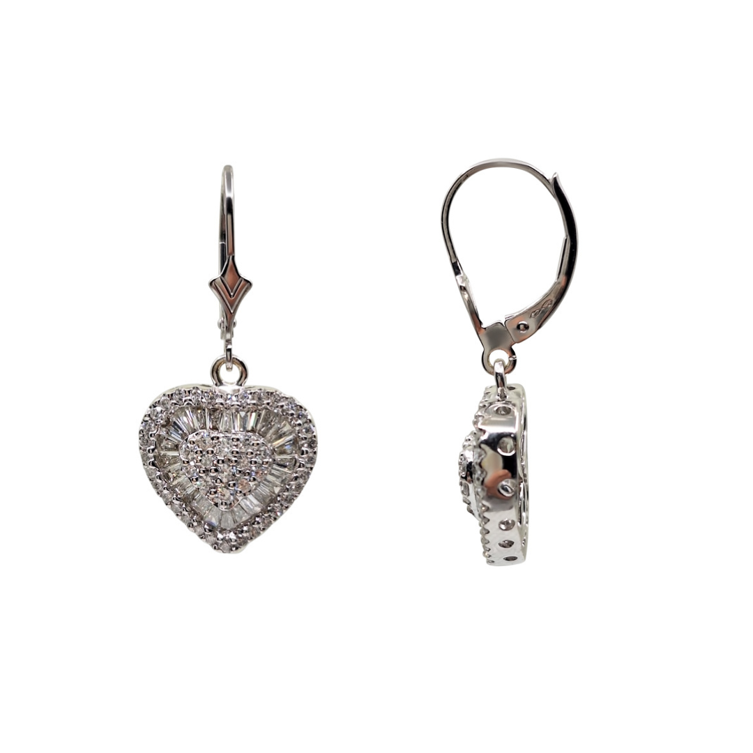 18ct White Gold Diamond Heart Drop Earrings