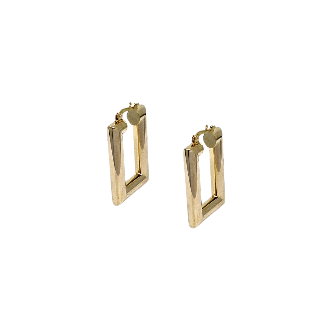 9ct Yellow Gold Rectangle Creole Earrings