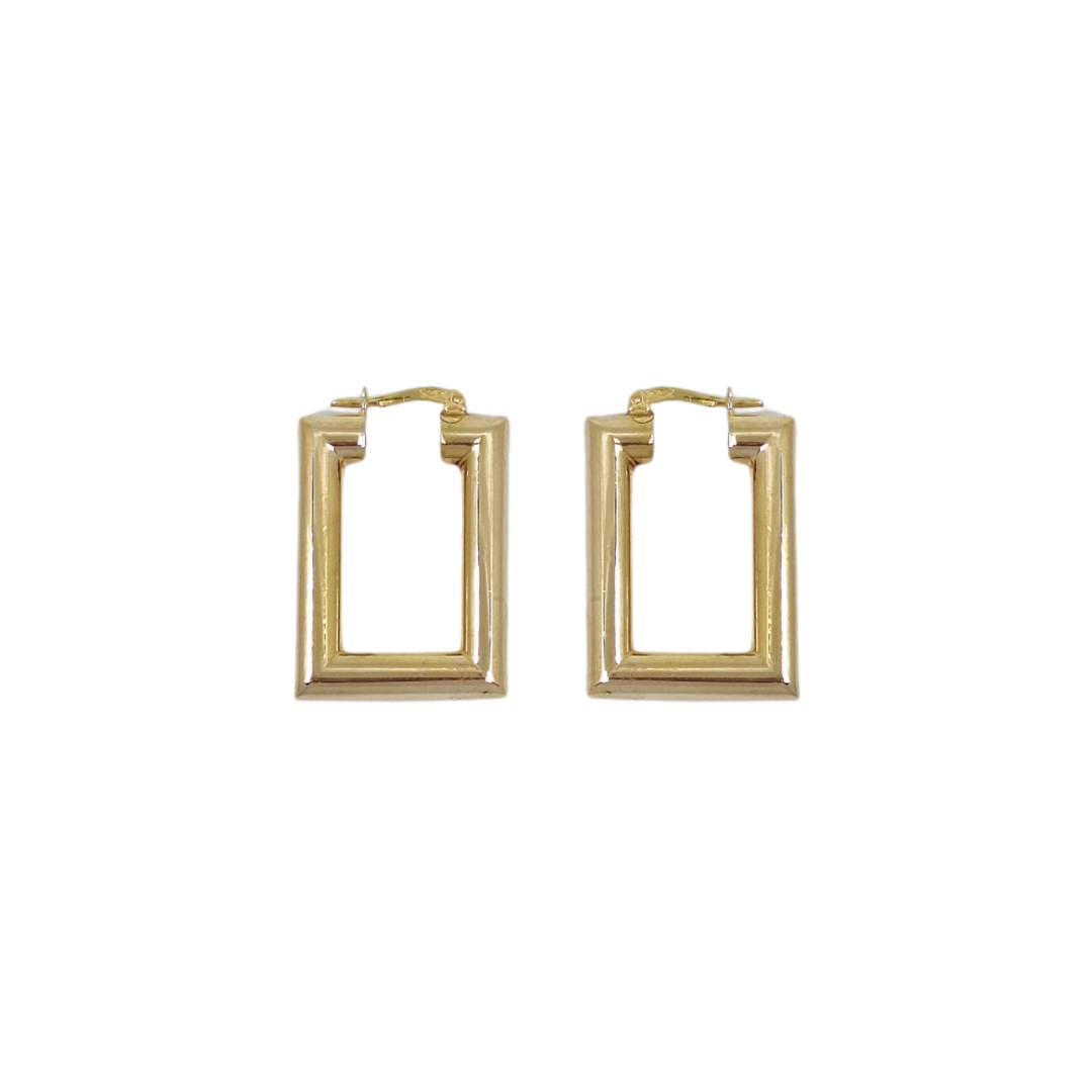 9ct Yellow Gold Rectangle Creole Earrings