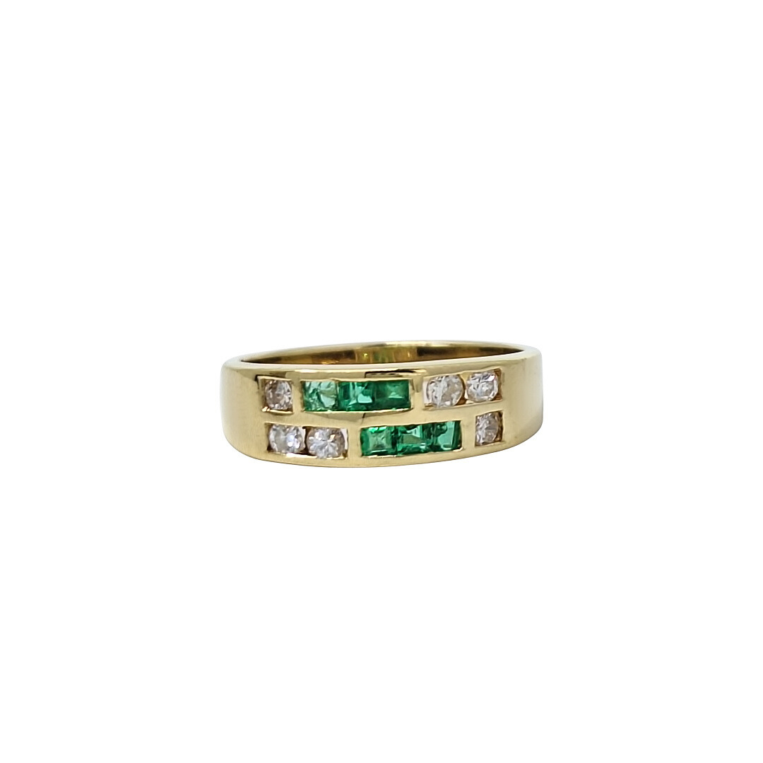 18ct Yellow Gold Emerald & Diamond Band Ring