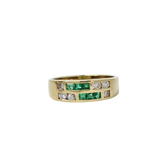 18ct Yellow Gold Emerald & Diamond Band Ring
