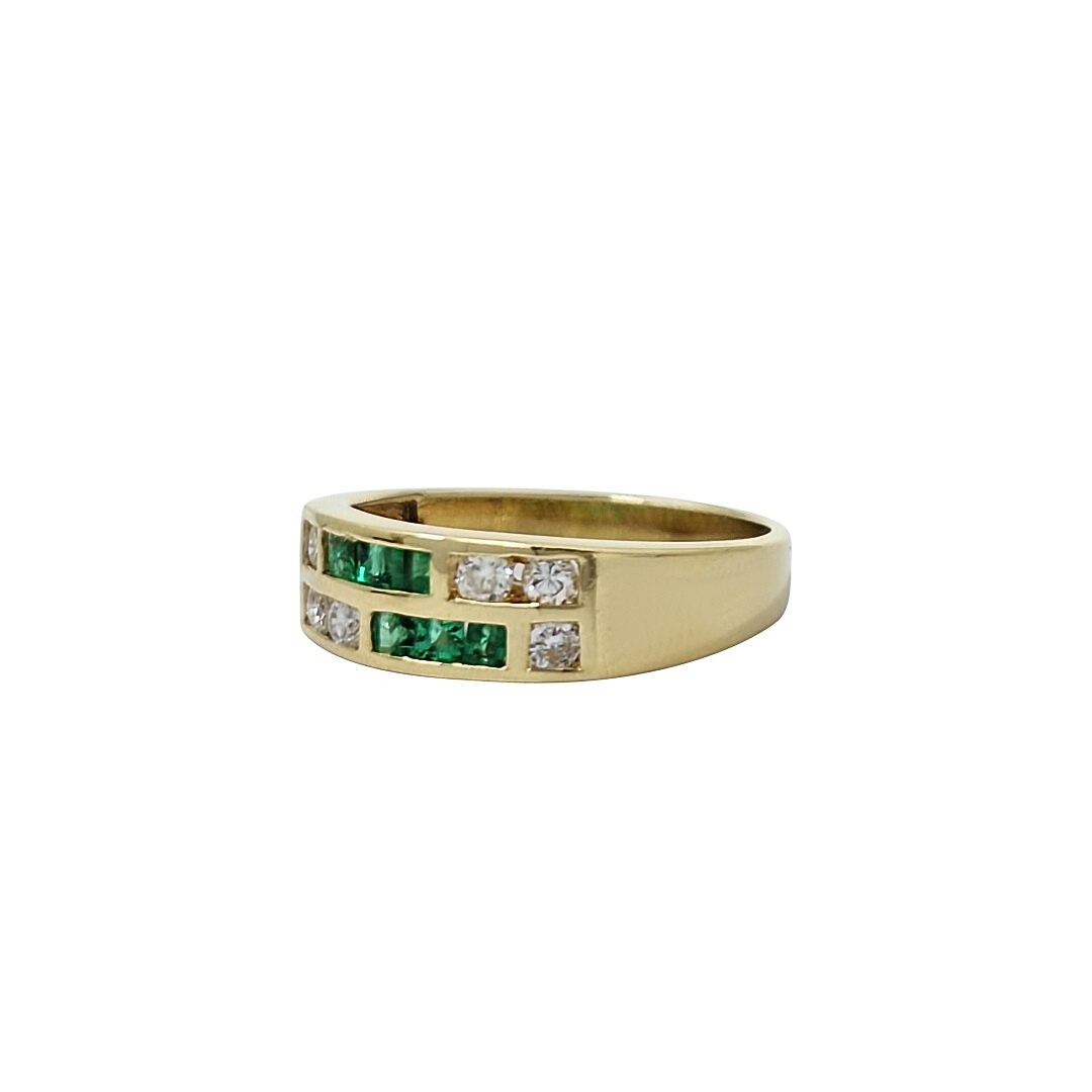 18ct Yellow Gold Emerald & Diamond Band Ring