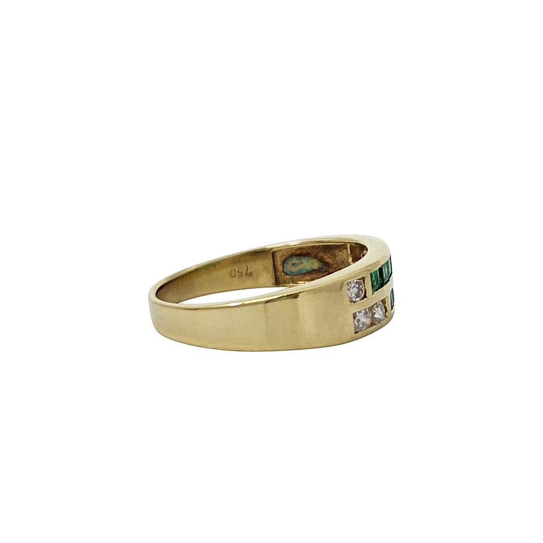 18ct Yellow Gold Emerald & Diamond Band Ring
