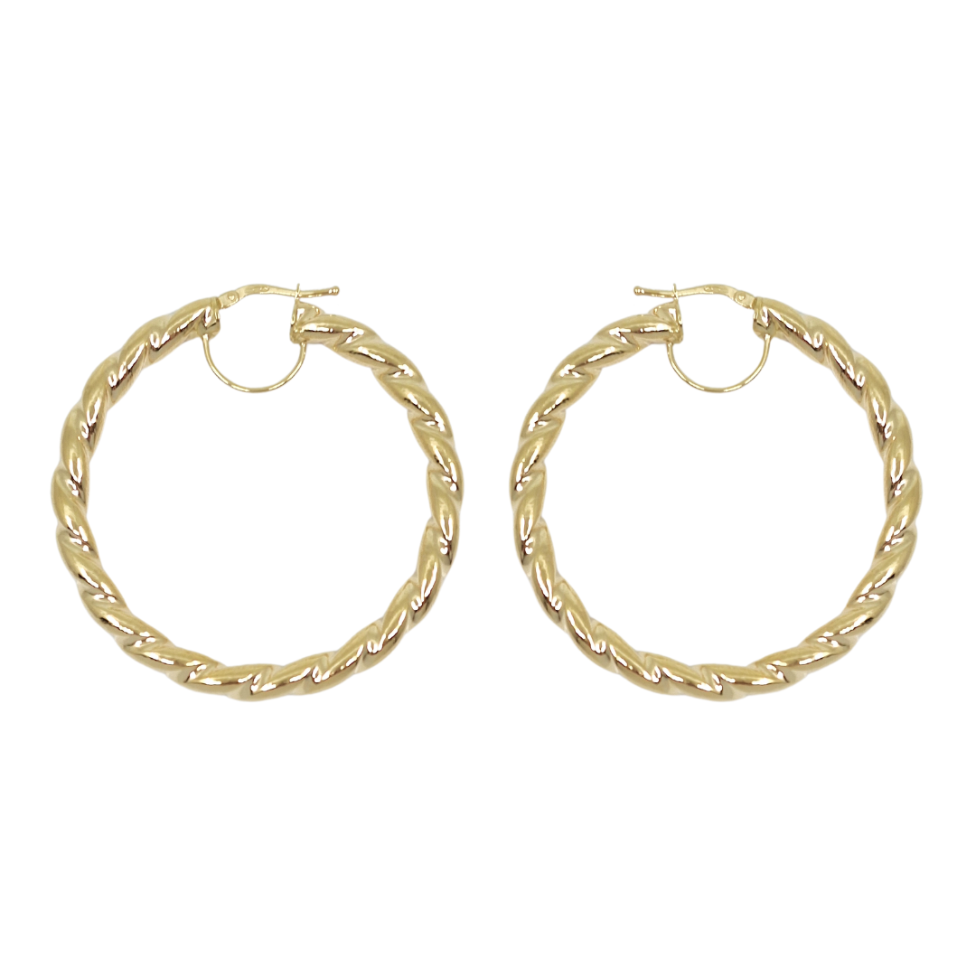 9ct Yellow Gold Medium Twist Hoop Earrings