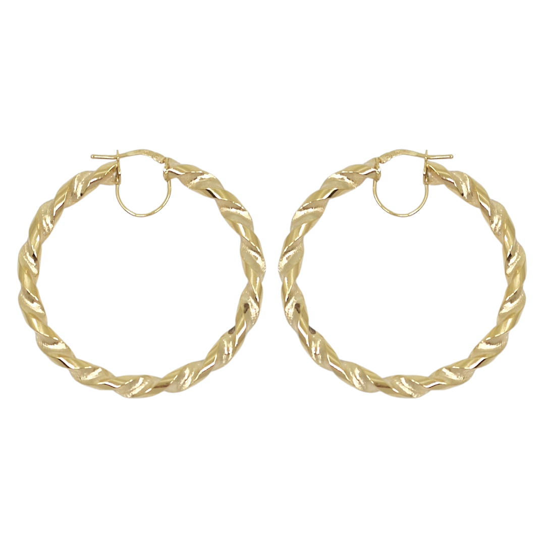 9ct Yellow Gold Medium Twist Hoop Earrings