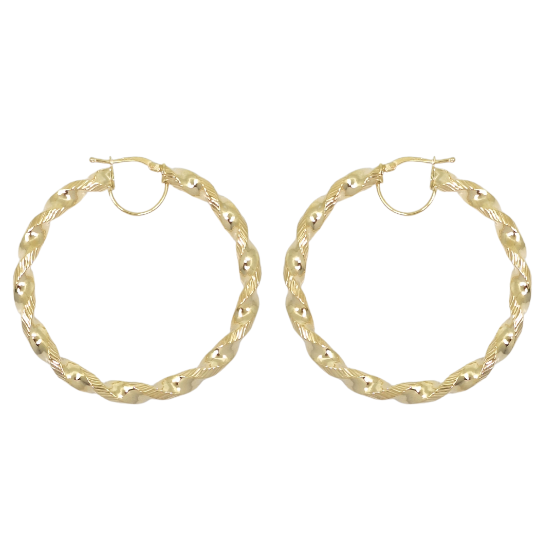 9ct Yellow Gold Medium Twist Hoop Earrings