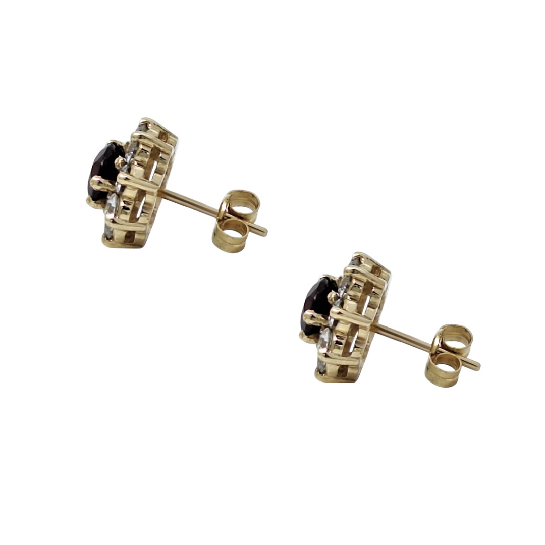 9ct Yellow Gold Garnet & Cubic Zirconia Earrings