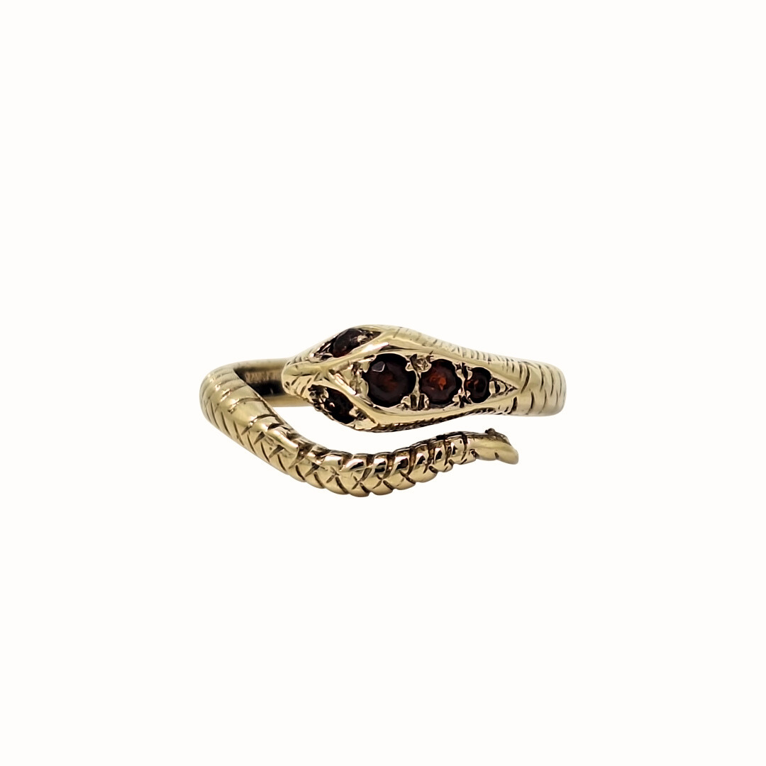 9ct Yellow Gold Garnet Snake Ring