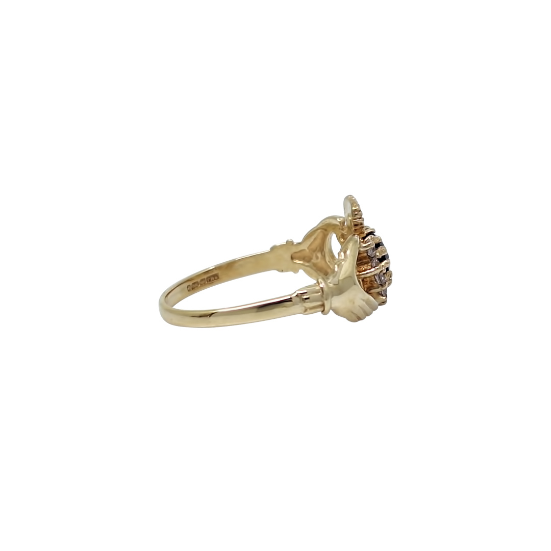 9ct Yellow Gold Garnet & CZ Claddagh Ring