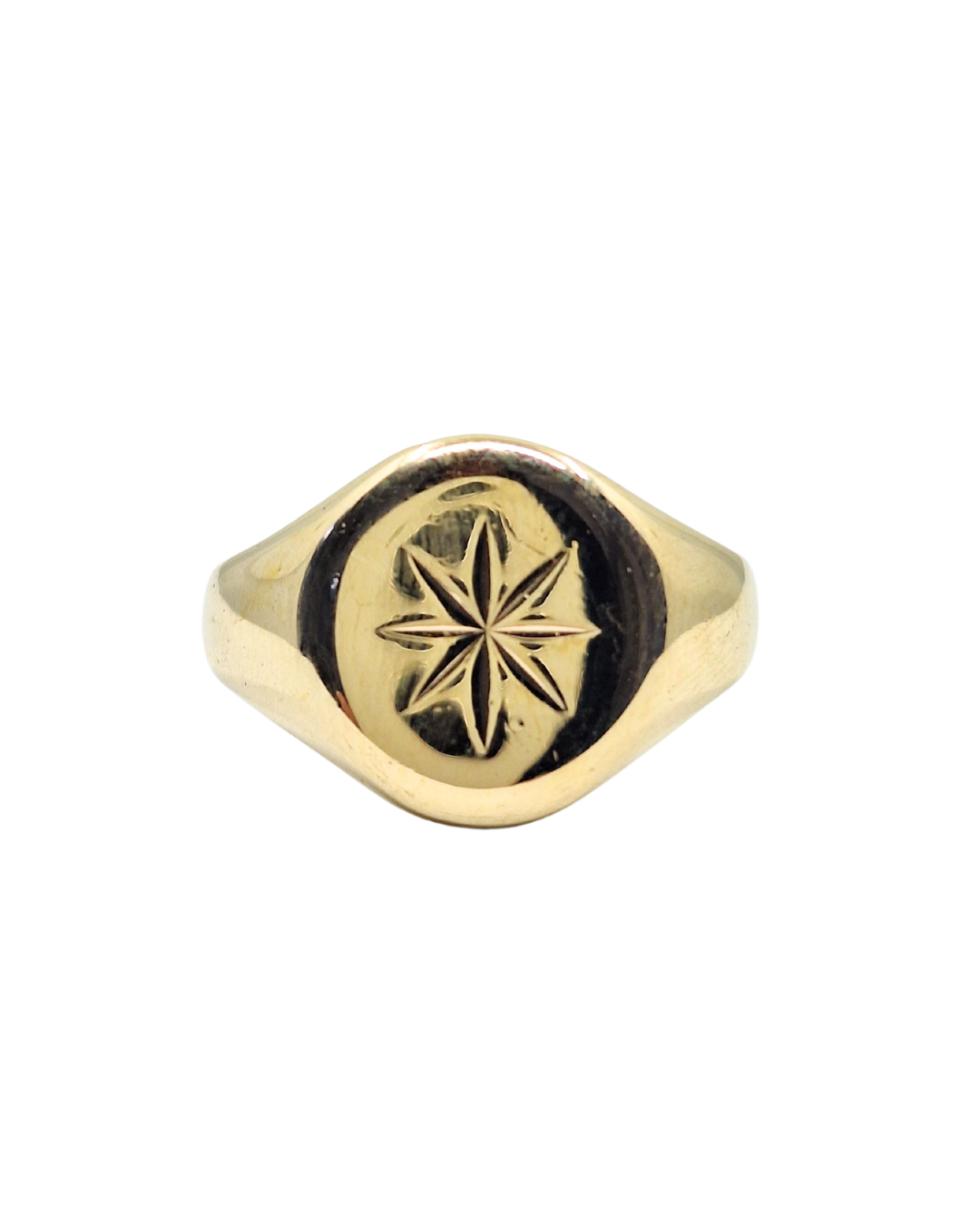 9ct Yellow Gold Star Engraved Signet Ring