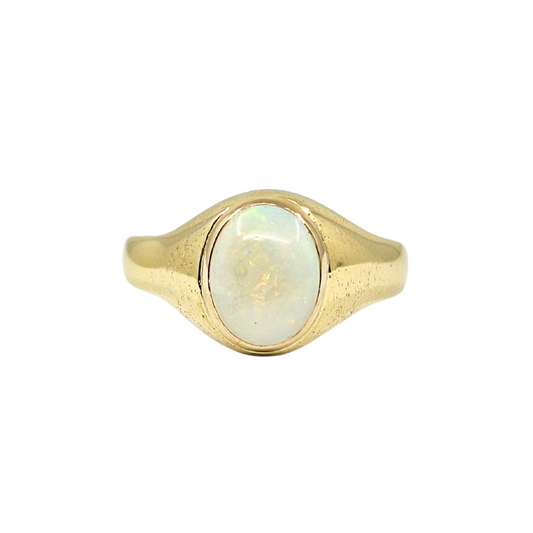 18ct Yellow Gold Opal Solitaire Signet Ring