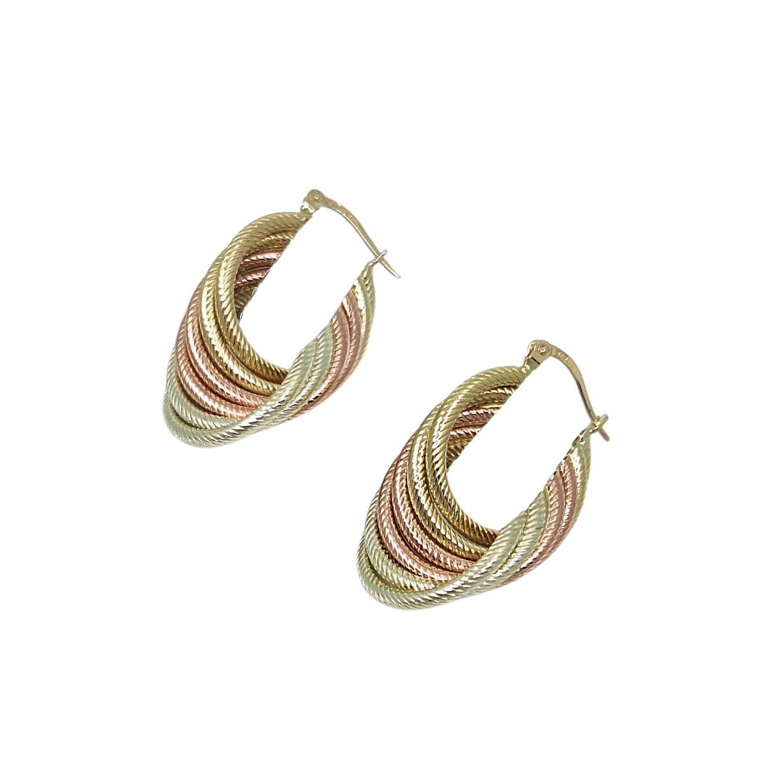9ct Three Colour Gold Drop Earrings