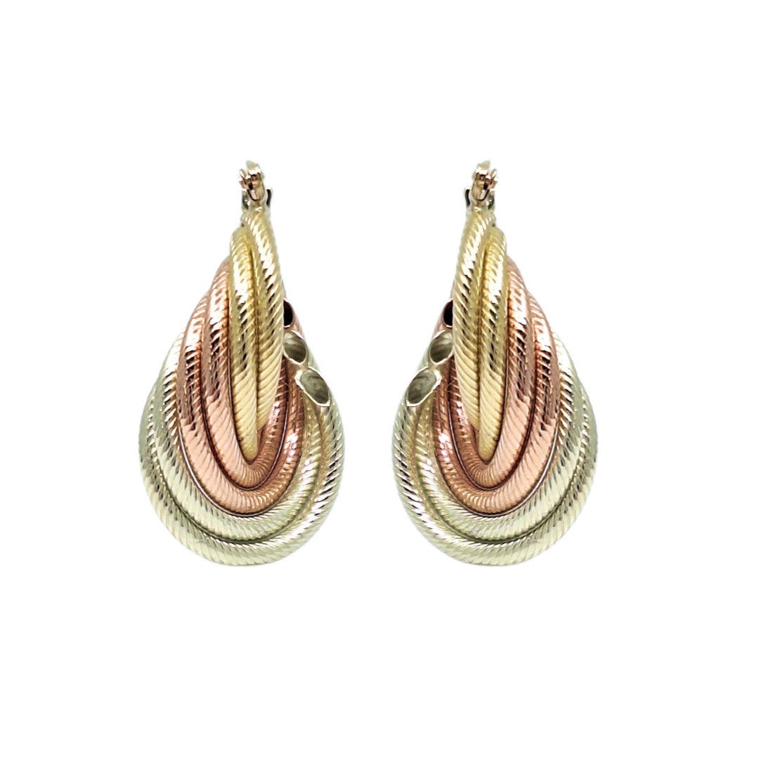 9ct Three Colour Gold Drop Earrings
