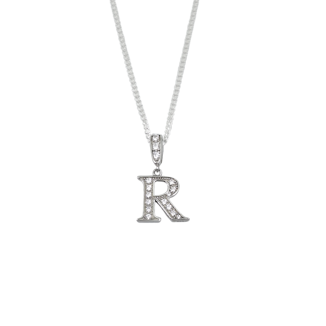 Silver & CZ Initial R Pendant