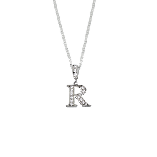 Silver & CZ Initial R Pendant
