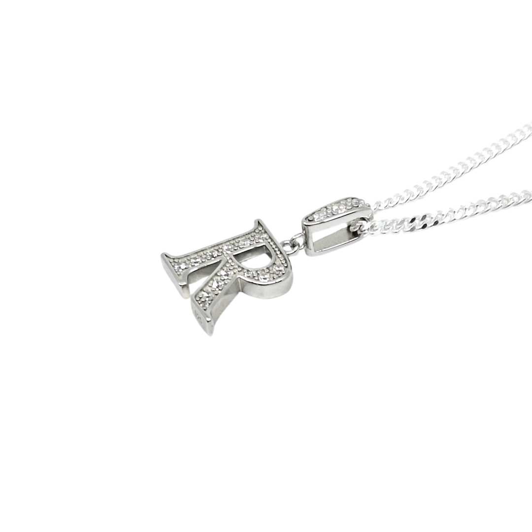 Silver & CZ Initial R Pendant