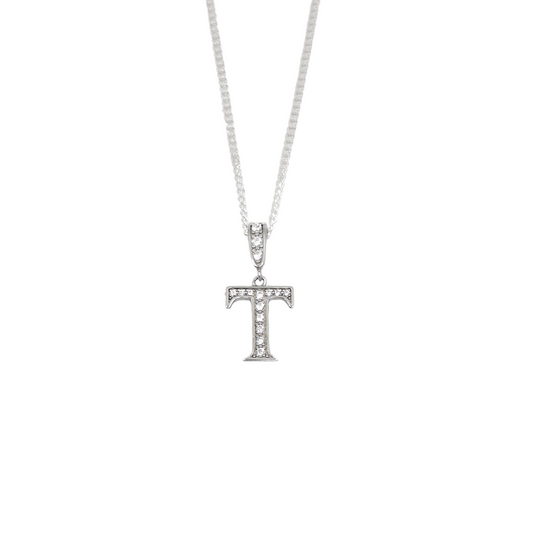 Silver & CZ Initial T Pendant