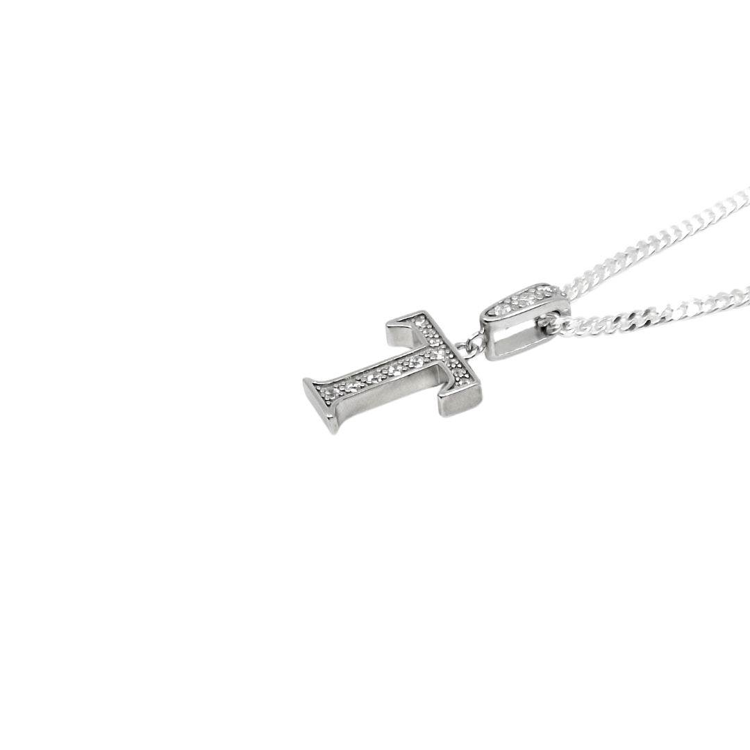 Silver & CZ Initial T Pendant