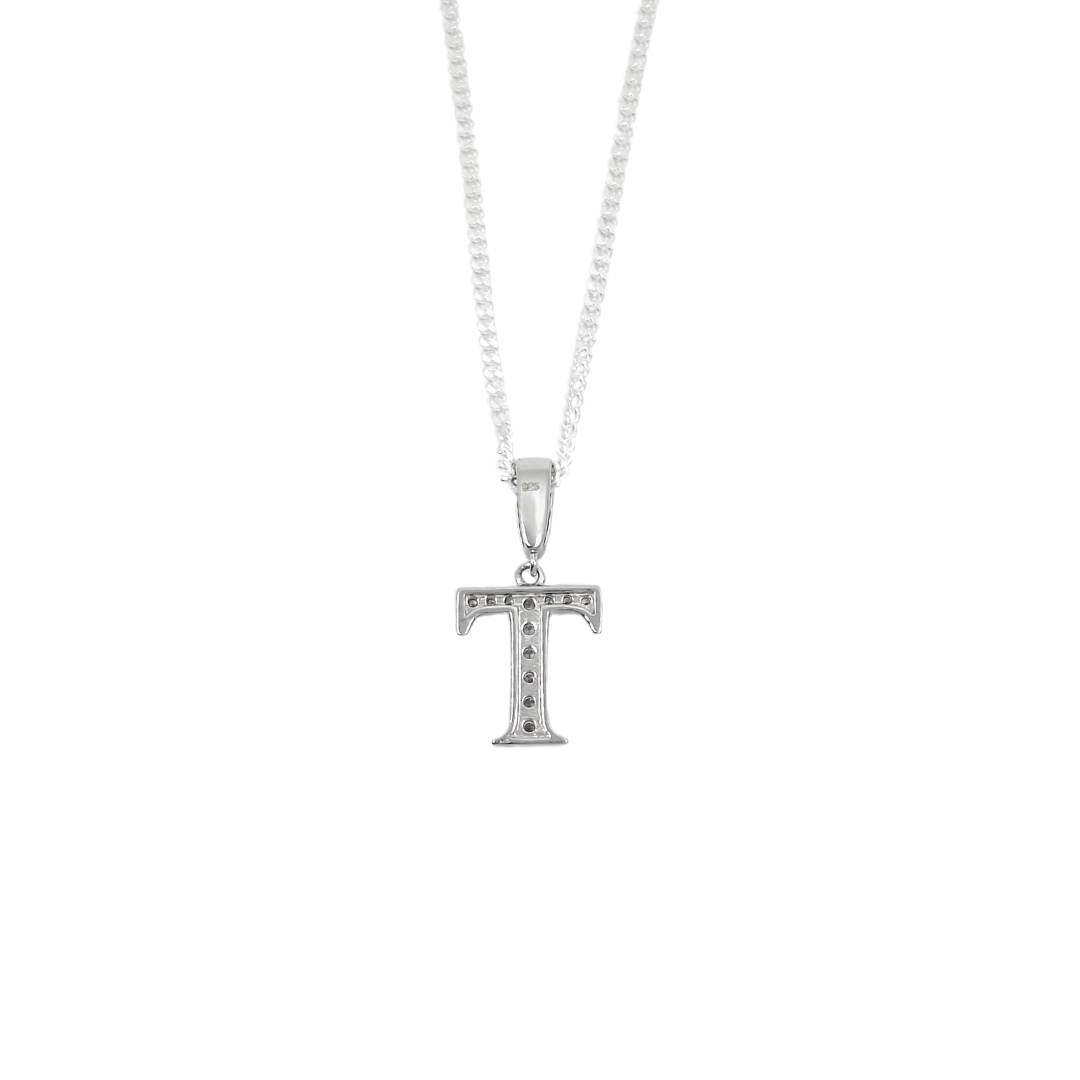 Silver & CZ Initial T Pendant