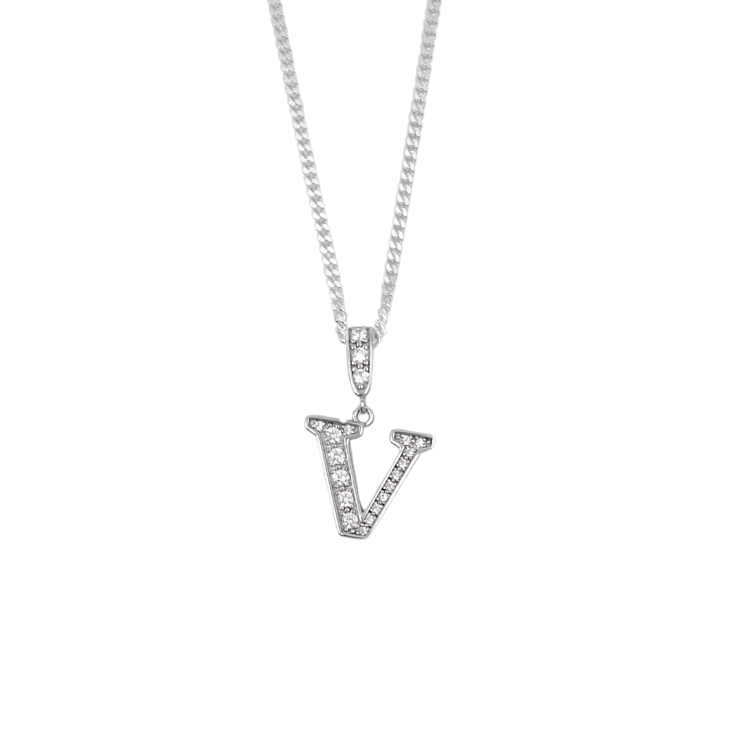 Silver & CZ Initial V Pendant