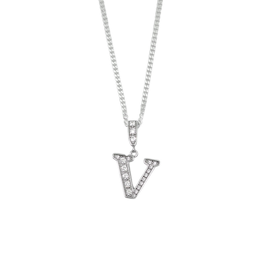 Silver & CZ Initial V Pendant